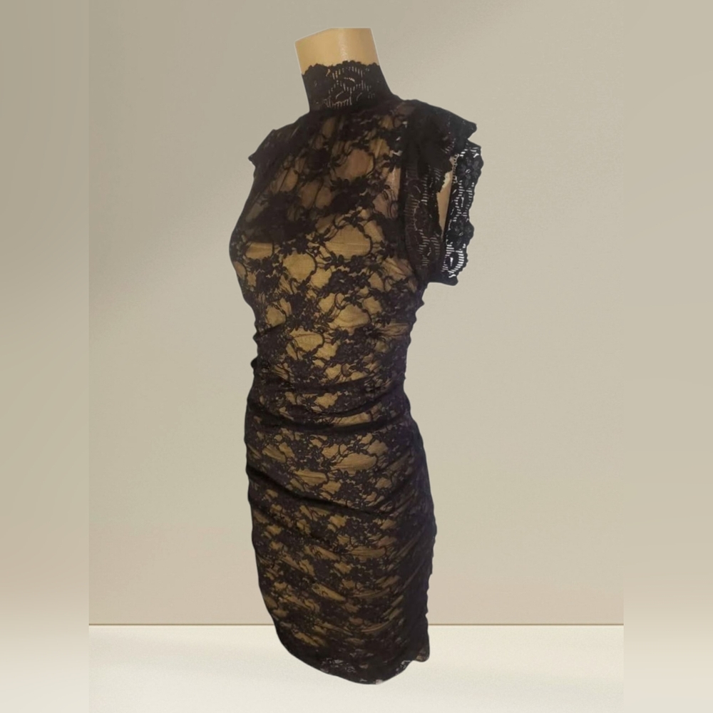Vintage Pinup Style Black Lace  Mini Dress Sz Small